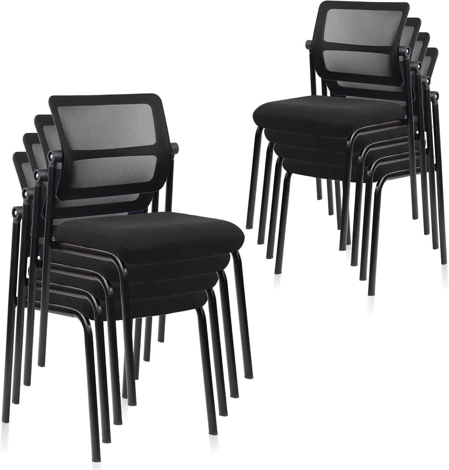 CLATINA Stacking Armless Office Waiting Room Chair with Adjustable Backrest, Stackable Mesh Guest Reception Desk Chairs with Ergonomic Lumbar Support for Conference Lobby Side School, Black, 8 Pack
