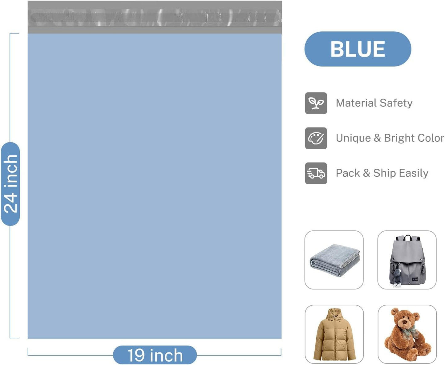 Metronic Poly Mailers 19x24 Inch 100 Pcs | Large Shipping Bags for Clothing, Small Business | Strong Thick Mailing Bags with Self Adhesive | Waterproof and Tear-Proof Large Package Bags in Haze Blue