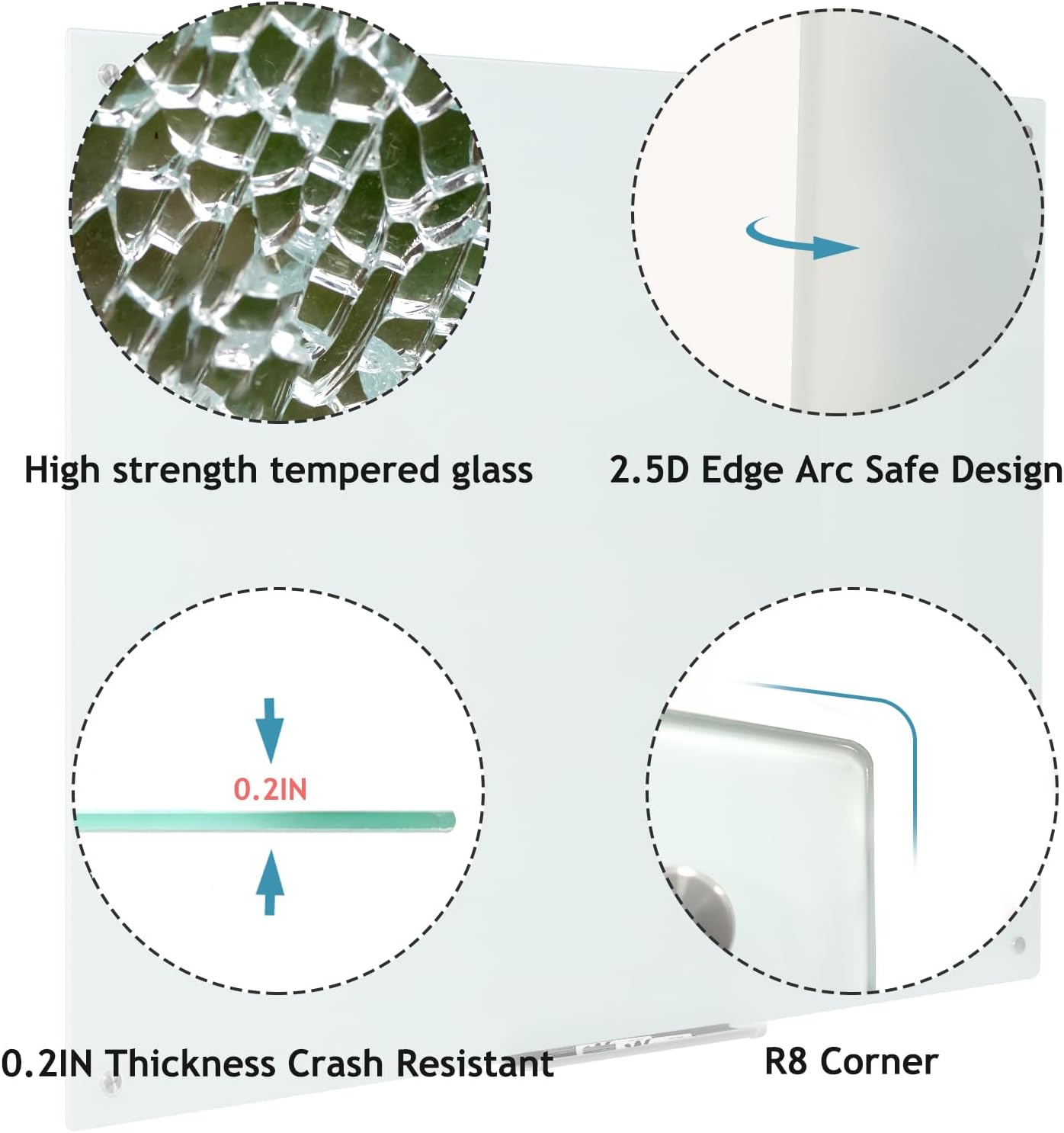 Glass Whiteboard 36 * 60Inches Magnetic Wall Mounted Glass Whiteboard, Large Frameless Glass White Board for Wall Office, Home & School