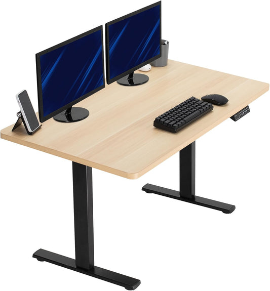 VIVO Electric 43 x 24 in Standing Desk, Memory Height Adjustment, 1B Series, One-Piece Light Wood Top, Black Frame, DESK-KIT-1B4C