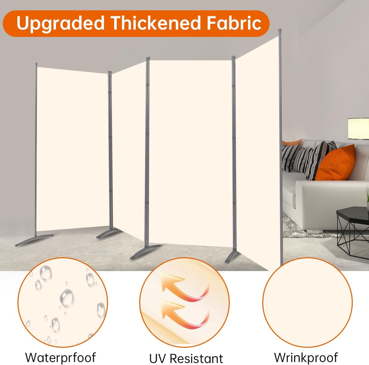 Room Divider 6FT Folding Privacy Screens, Partition Room Dividers w/Freestanding Design, Portable Wall Divider for Room Separtation, Fabric Screen Panel for Home Office Dorm (Beige, 4 Panel)