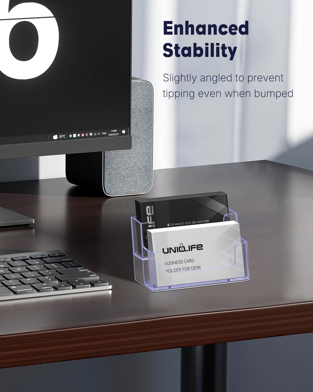 Uniclife Acrylic Business Card Holder for Desk 2 Slots Clear Business Card Display Stand for Men & Women Desktop Business Card Organizer Card Stand for Office Home Exhibition, 120 Card Capacity