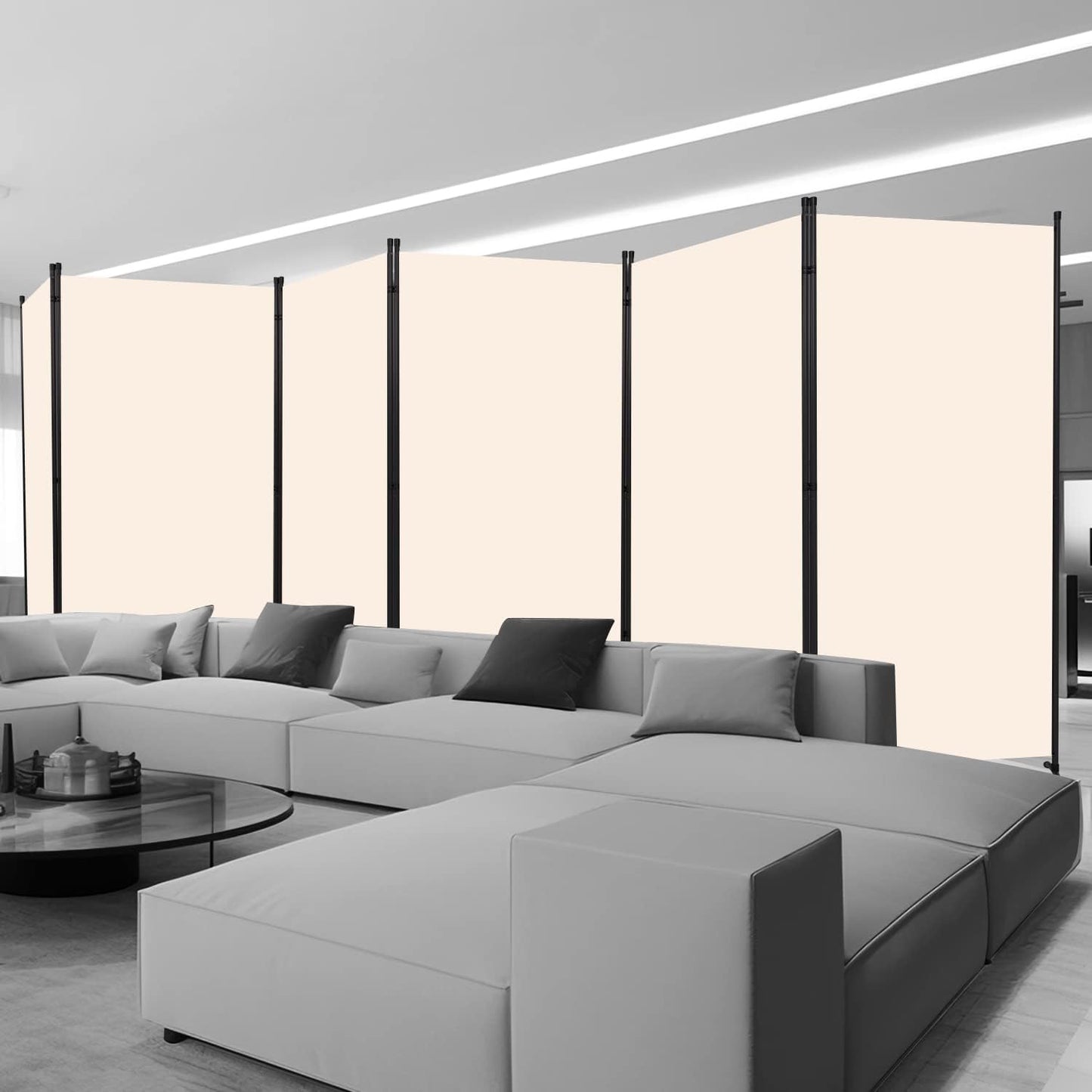 Room Divider 6FT Folding Privacy Screens, Partition Room Dividers w/Freestanding Design, Portable Wall Divider for Room Separtation, Fabric Screen Panel for Home Office Dorm (Beige, 6 Panel)