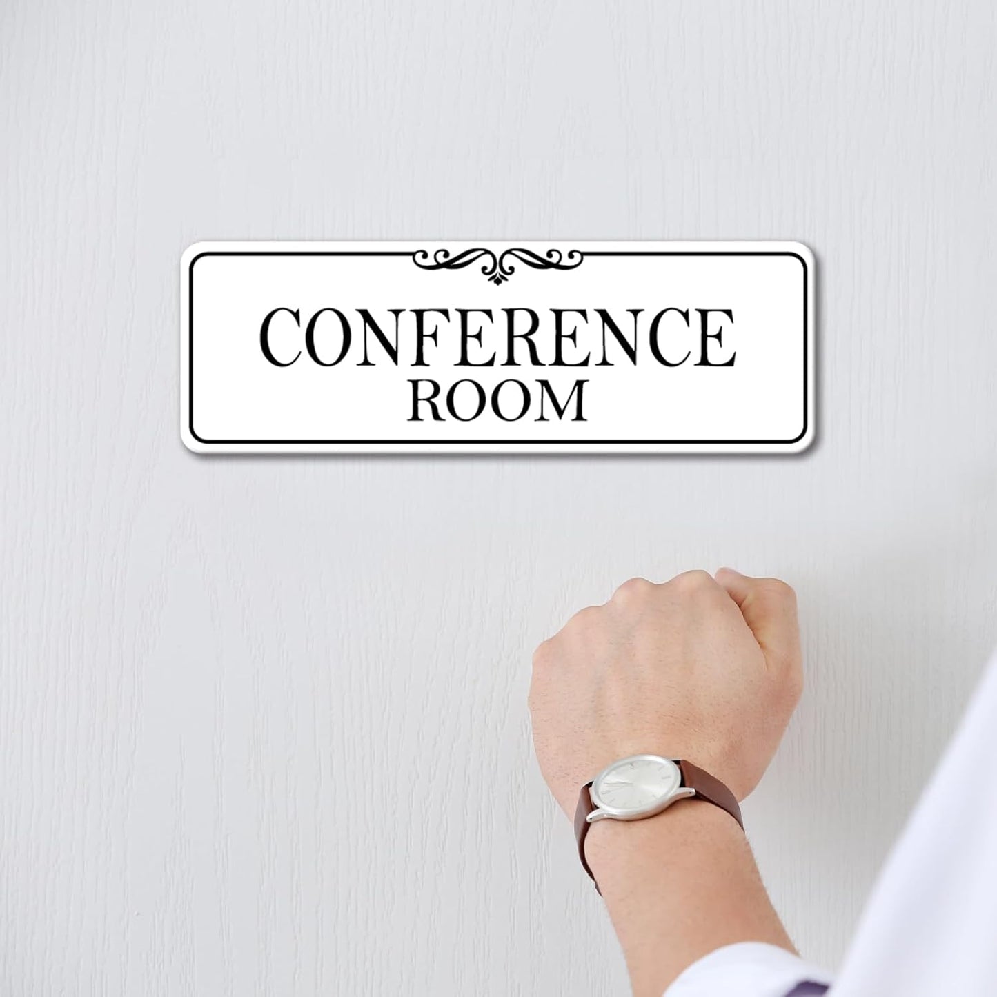 9x3 Inch Conference Room Sign, Acrylic Self-stick Door Wall Signage (Elegant White)