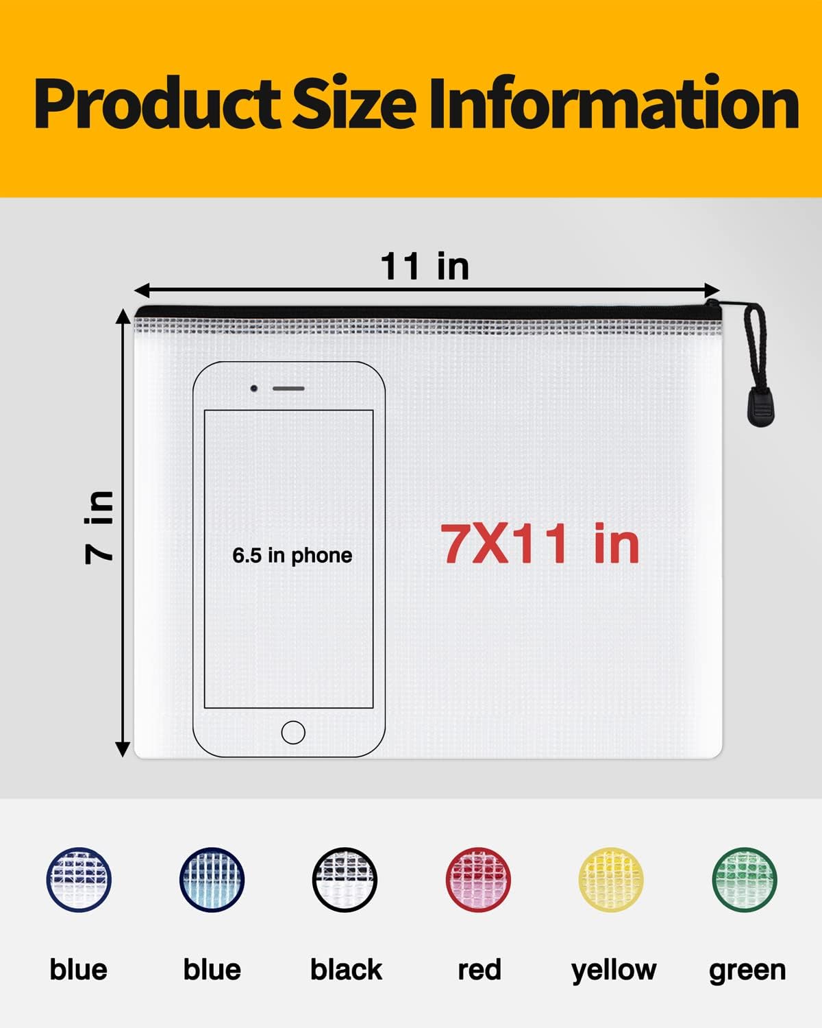 SUNEE Plastic Mesh Zipper Pouch 7x11 in (Black, 18 Packs),Extra Large Water-Resistant Zip Bag for School Office Supplies, Puzzles & Games Organizing Storage