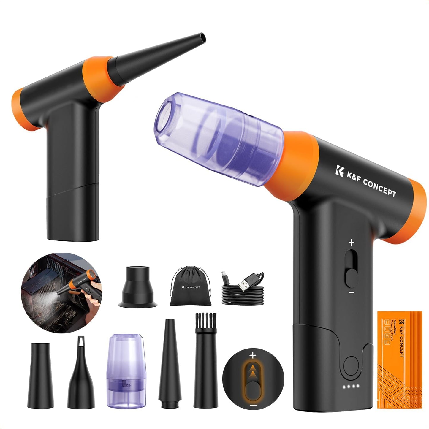 K&F CONCEPT Blower & Suction 2 in 1 Compressed Air Duster, with LED Light,150000RPM Electric Air Duster, 3 Gear Adjustable&Portable, Dust Blower for Computer, Keyboard, House, Outdoor and Car