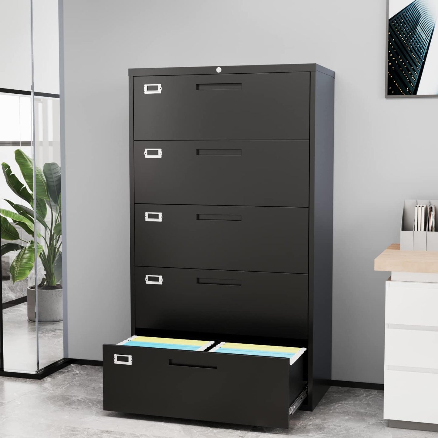 Lateral File Cabinet with 5 Drawers - Metal Steel Filling Cabinets for Home Office - Lockable Storage Cabinet for Hanging Files Letter/Legal/F4/A4 Size-Assembly Required