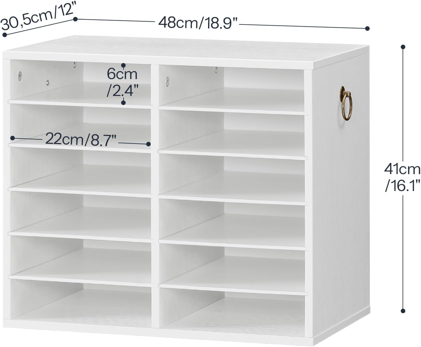 HOOBRO Literature Organizers, 12 Compartments Office Mailbox with Adjustable Shelves, Wood Countertop Literature Sorter for Office, Home, Classroom, Mailrooms Organization White WT12WF01