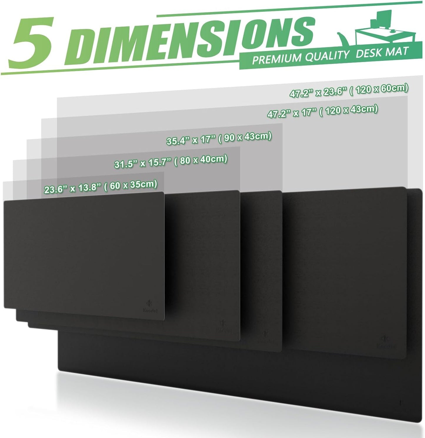 K KNODEL Small Office Leather Desk Mat, Mouse and Keyboard Pad, Computer and Laptop Mat, Desktop Protector and Cover, Writing Pad and Blotter (23.6"x13.8", Black)