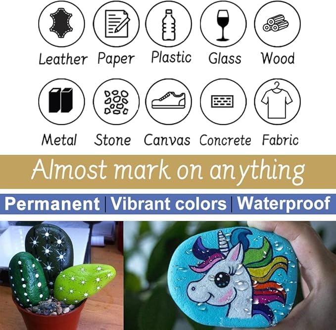 Oil Based Paint Pens and Markers, 12 Pack Permanent Quick-Dry Paint Markers for Rock Painting, Metal, Glass, Fabric, Wood, Plastic, Ceramic, Stone - Waterproof Art Supplies for DIY Crafts (12 Colors)