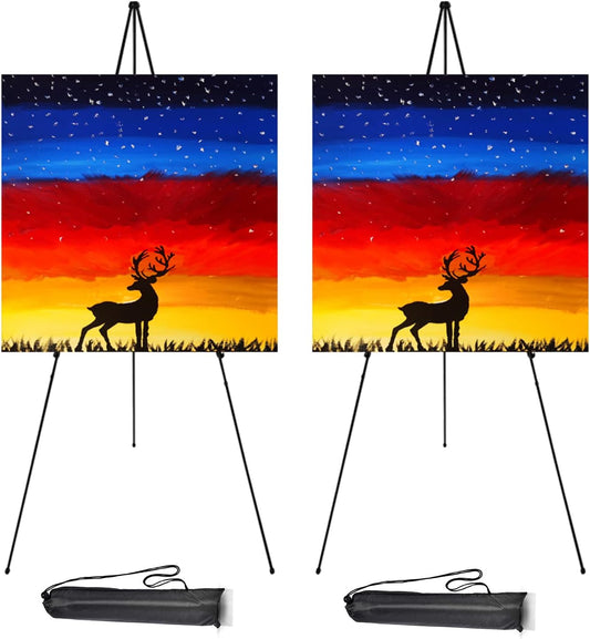 63" Easel Stand for Wedding Sign - Adjustable Easels for Display Painting Canvas - Metal Floor Easels with Portable Bag Fit for Lobby,Exhibition,Holds 4lbs,2Pack