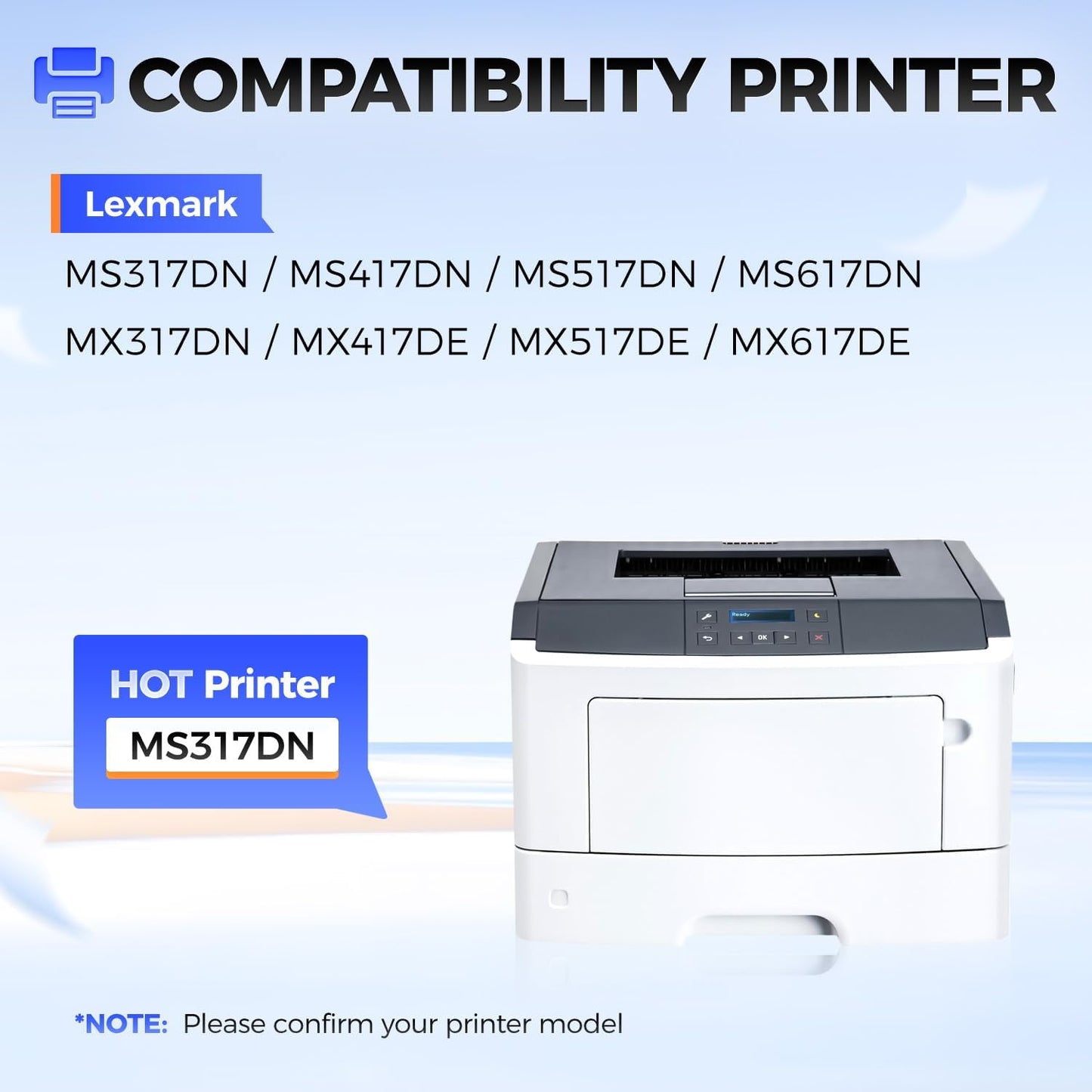51B1H00 Toner Cartridge（Black with chip High Yield） Replacement for Lexmark 51B1000 51B1H00 Compatible with Lexmark MS317DN MS417DN MS517DN MS617DN MX317DN MX417DE MX517DE MX617DE Laser Printer Ink