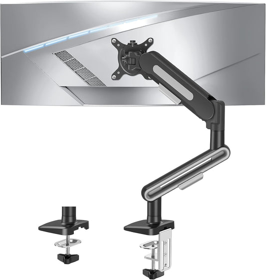 MOUNTUP Single Monitor Desk Mount for 4.4-26.5lbs, Heavy Duty Monitor Arm for 40 39 37 34 32 27inch, Full-Motion Monitors Stand, Height Adjustable Gas Spring Monitors Arm with C-Clamp＆Grommet Base