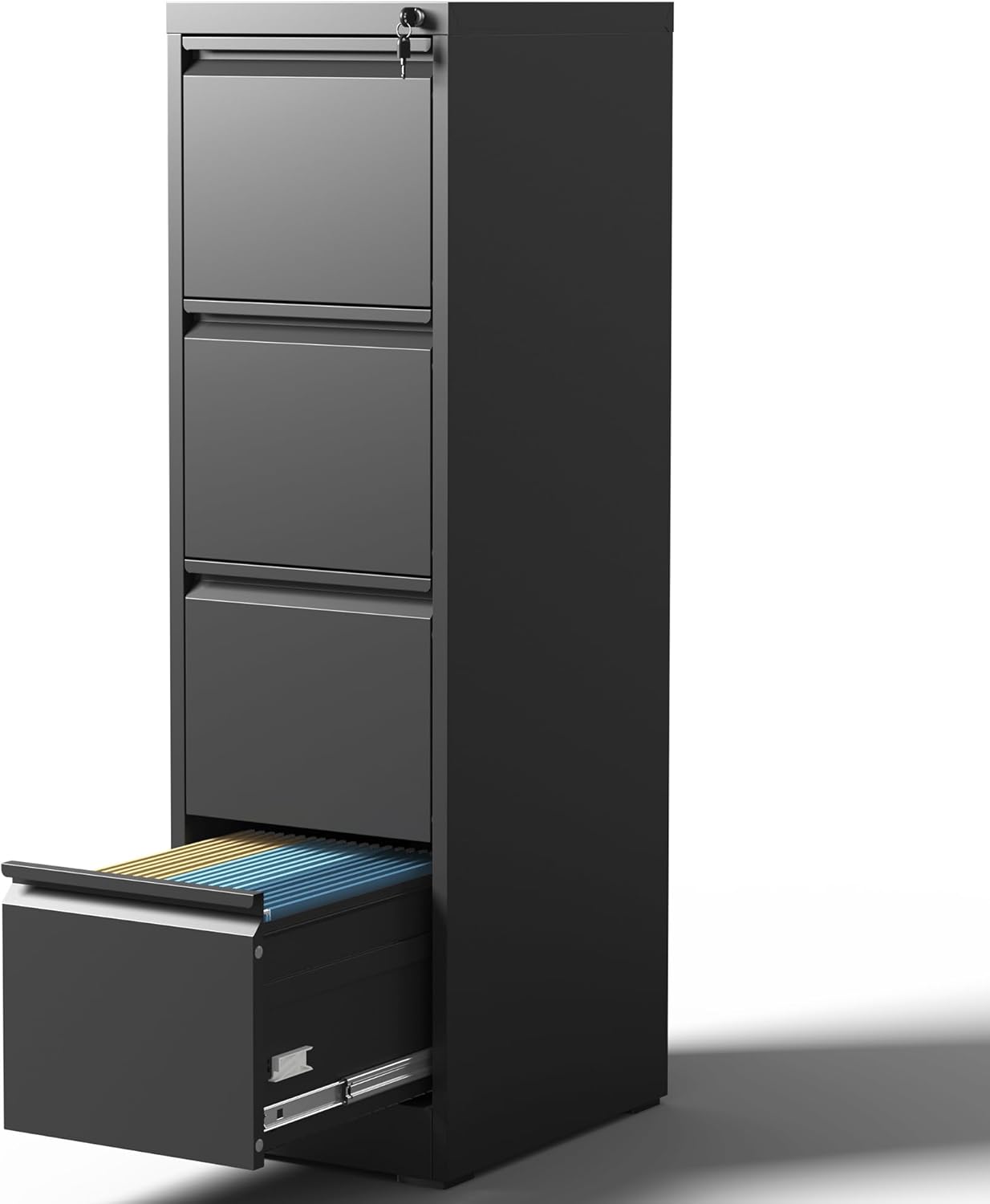 4 Drawer File Cabinet with Lock, Steel Vertical Filing Cabinets for Home Office, Metal Storage Cabinet for Hanging Legal/Letter Size Files, Assembly Required (Black)