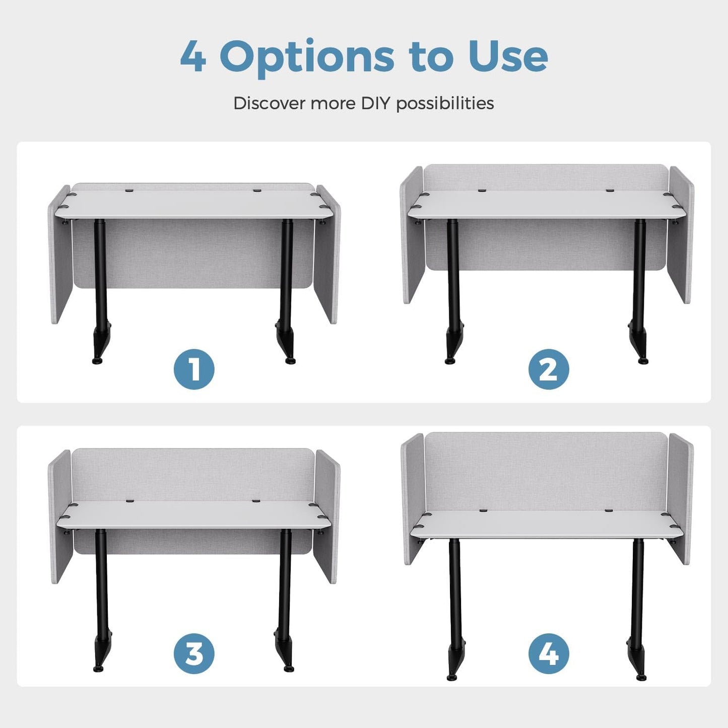 47.2 Inch Desk Divider Panels Set, Acoustic Divider Panel for Privacy, Fabric Wrapped Room Dividers for Office, Easy Assemble, Light Grey