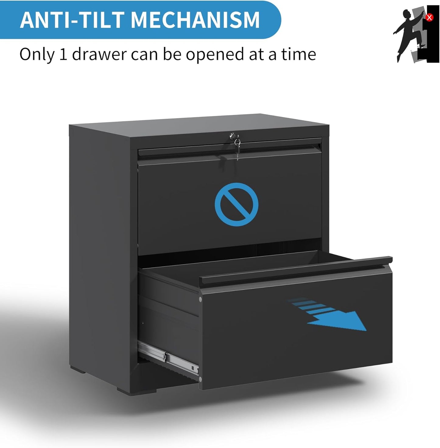 2 Drawer Lateral File Cabinet with Lock, 26.8" Wide Metal Filing Cabinets for Home Office, Steel Storage File Cabinet for Letter/Legal/F4/A4 Size with Hanging Bars, Assembly Required(Black)