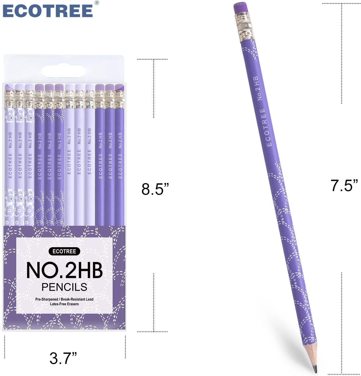 ECOTREE Pencils #2 Pre-Sharpened Pencils for Kids Number 2 Pencil with Erasers for School, Writing, 24 Count