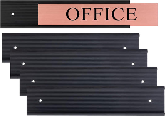 5 Pack Aluminum Wall or Door Name Plate Holder (Black, 1.5" x 8")