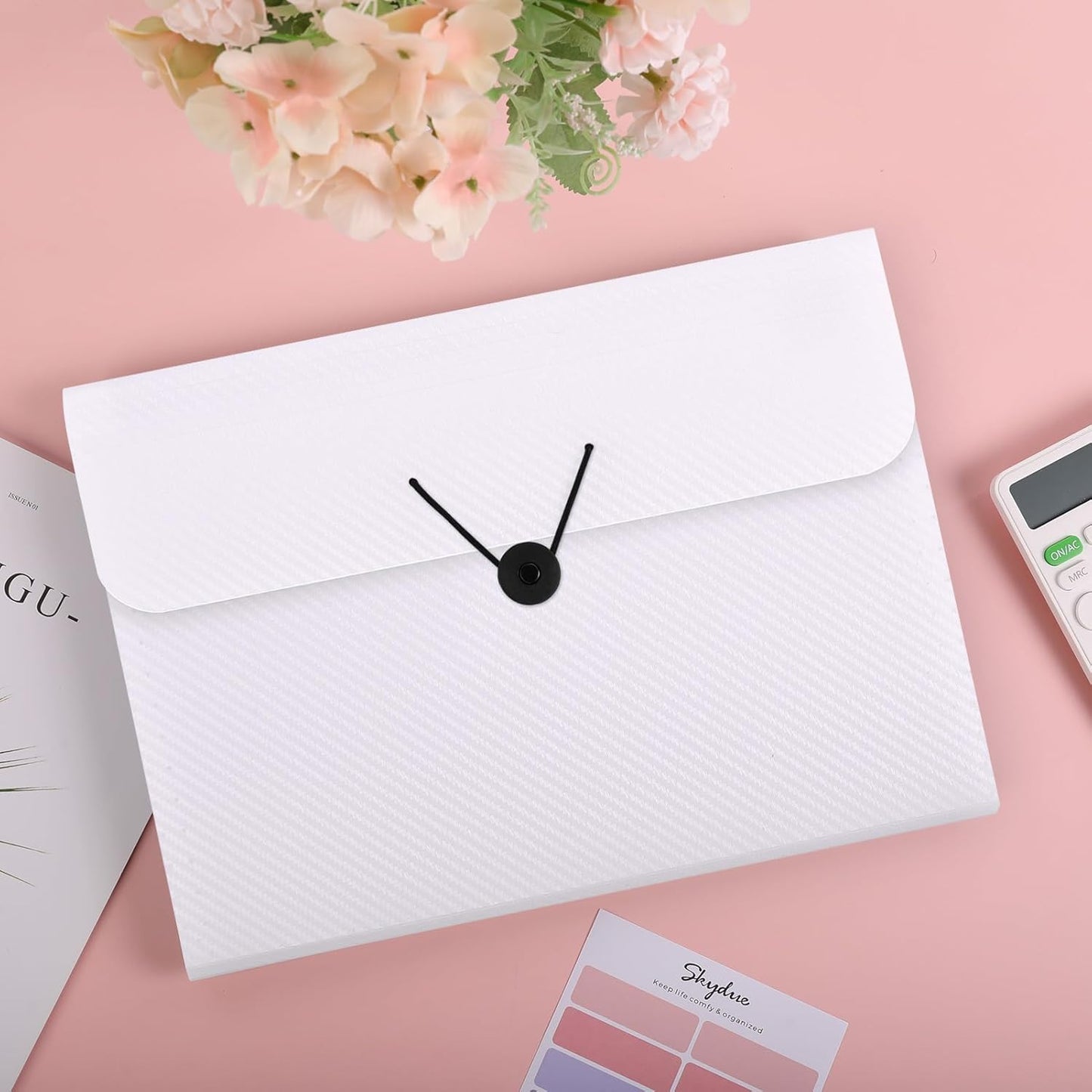 SKYDUE Expanding File Folder with 7 Pockets, Accordion File Organizer, Portable Folders for Documents, School Office Supplies Bungee Closure, Letter/A4 Size White