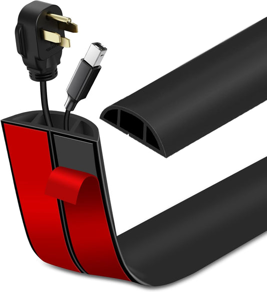 Floor Cord Cover Self Adhesive Cord Hider Floor Extension Cord Covers for Floor Power Cord Protector Cable Management Prevent Cable Trips Cable Cavity 0.51" W x 0.31" H (Black, 3.3Ft)