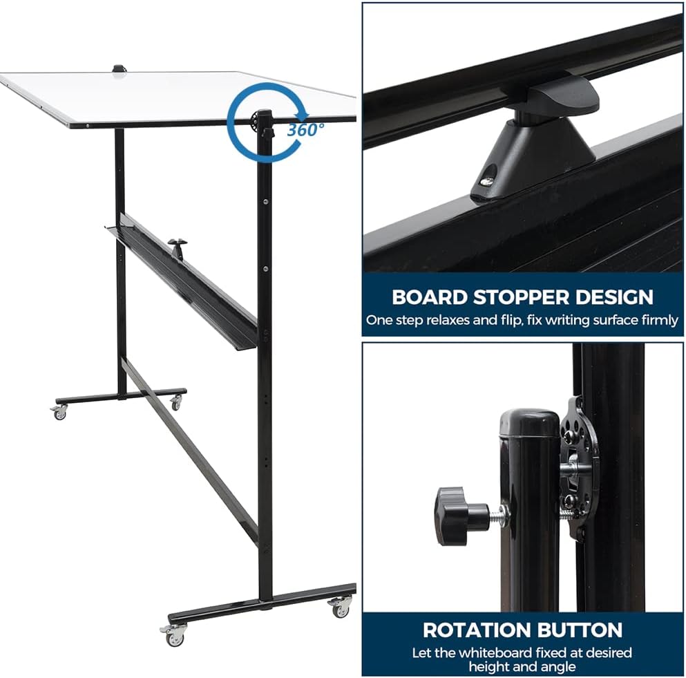 72" x 48" Double-Sided Mobile Whiteboard with Stand, Extra Large Rolling Magnetic Dry Erase Board, Reversible Black Frame Whiteboard for Office, Classroom, Heavy-Duty Presentation Easel