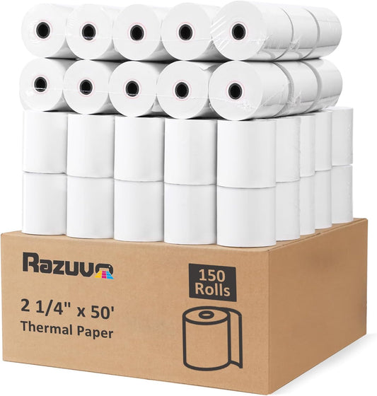 (150 Rolls) Thermal Receipt Paper 2 1/4 x 50 - BPA-Free Credit Card Machine Paper Rolls for POS Systems, Compatible with Square Terminal, Clover Flex and More