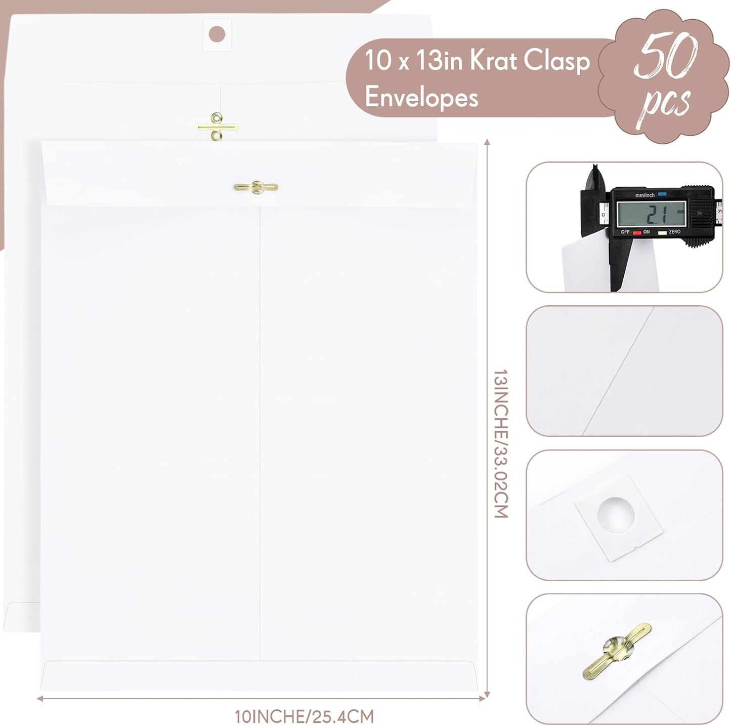 Teling 50 Pcs Manilla Envelopes Clasp Kraft Catalog with Closure for Storing Mailing 28 lb Kraft Envelope Paper for Office Document School Business Home (White,10 * 13)