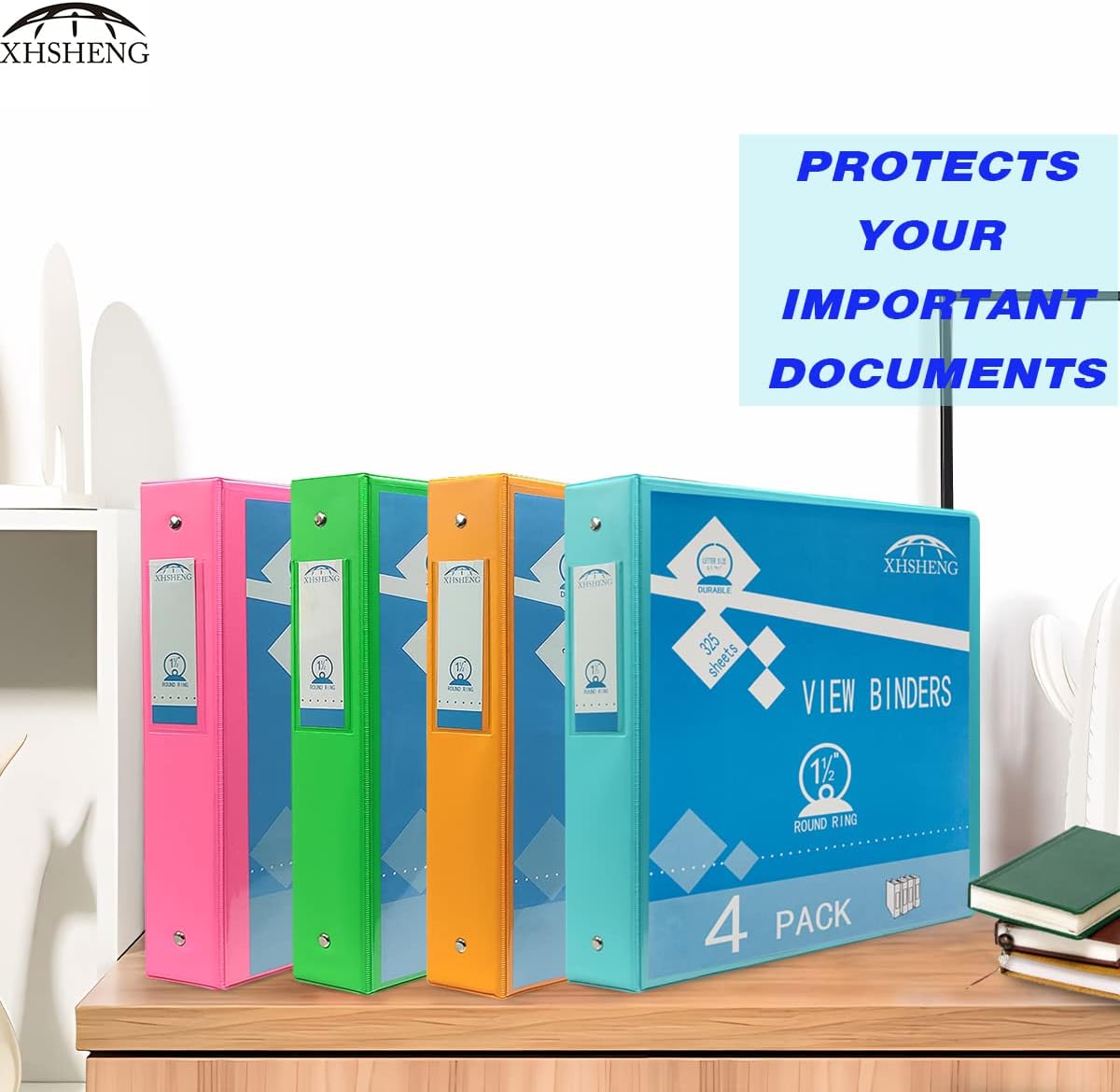 4 Pack 1.5 Inch 3 Ring Binder with Pockets - Extra Durable Round Ring Binders for 8.5" x 11" Paper, PVC-Free， School & Office Supplies, Assorted Colors