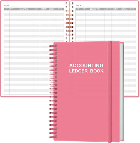 Accounting Ledger Book - A5 Ledger Book for Bookkeeping, Small Businesses & Personal Use, Expense Tracker Notebook for Tracking Money, Expenses, Deposits & Balance, 5.8" x 8.4", Pink