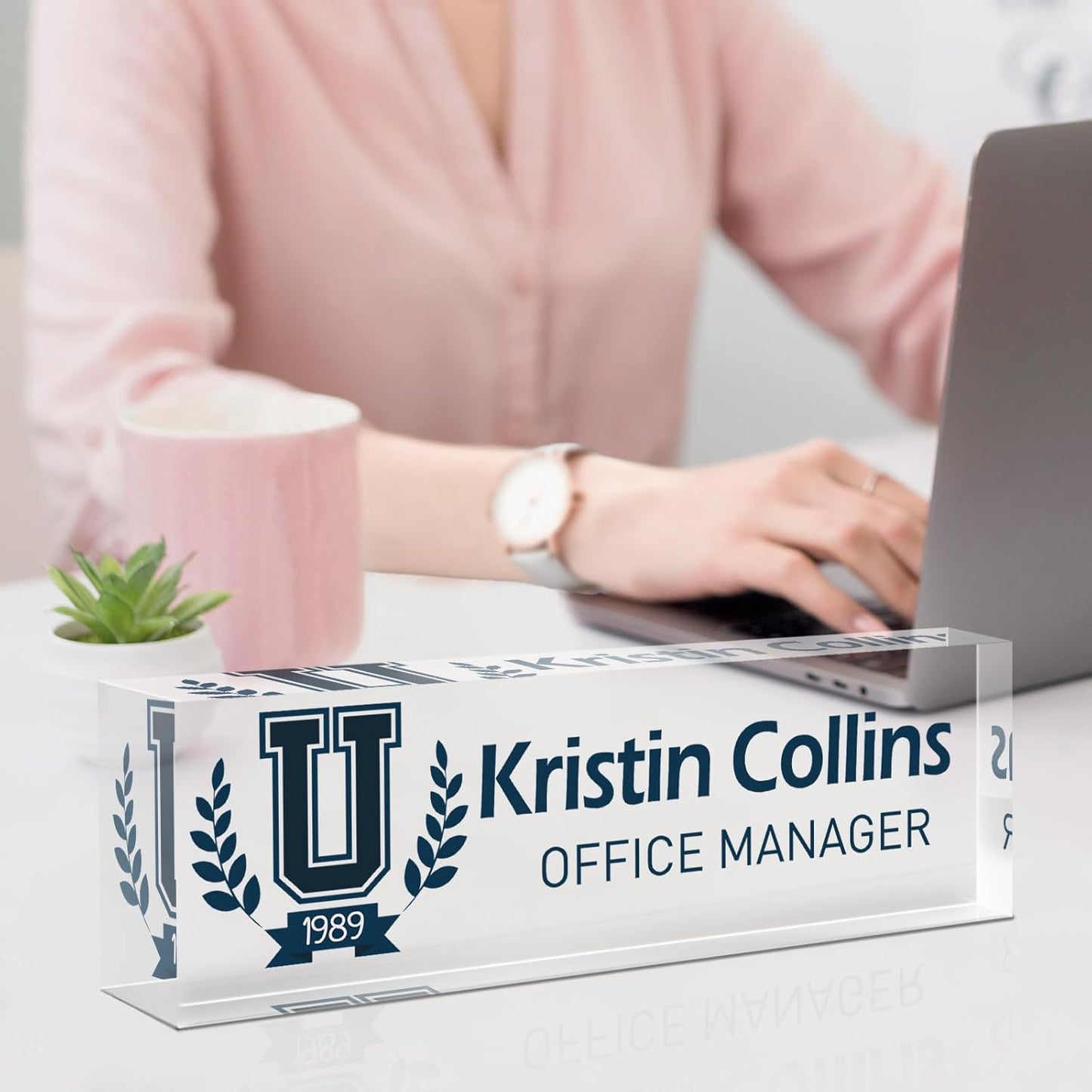 Custom Name Plate for Desk, Acrylic Office Decor For Women Men, Personalized Office Desk Accessories, Teacher Employee Appreciation Gifts For Social Worker Boss Coworkers (Logo)