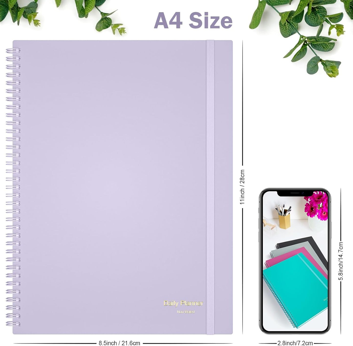 Planner Undated, Asten Daily Planner Agenda with To Do List, Hourly Planner for Women and Men, Spiral Appointment Book Planner Notebook with Elastic Closure, Day Planner for ADHD 8.5" x 11" (Purple)