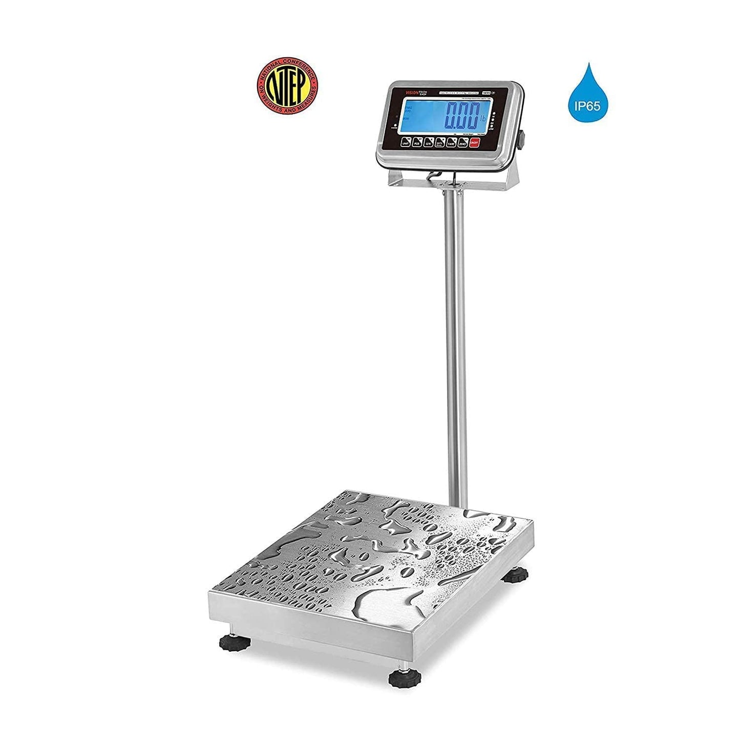 VisionTechShop TBWS-100 Washdown Stainless Steel Bench Scale, Lb/Kg/Oz Switchable, 100lb Capacity, 0.02lb Readability, NTEP Legal for Trade