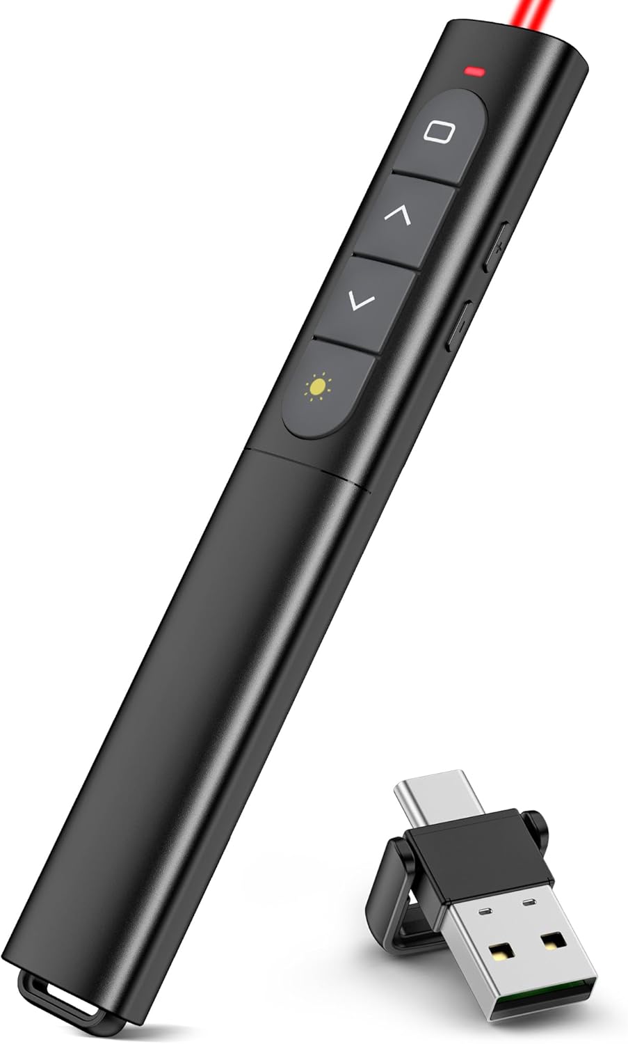 USB Type C Presentation Clicker with Red Light,Volume Control Wireless Presenter Remote Pointer for Powerpoint Presentations with Hyperlinks Open,Slide Clicker for Classroom MAC Computer Laptop