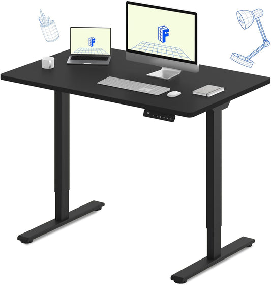 FLEXISPOT E3 Dual Motor Electric Standing Desk 48x24 Inch Whole-Piece Board Height Adjustable Electric Sit Stand (Black Frame + Black Desktop, 2 Packages)