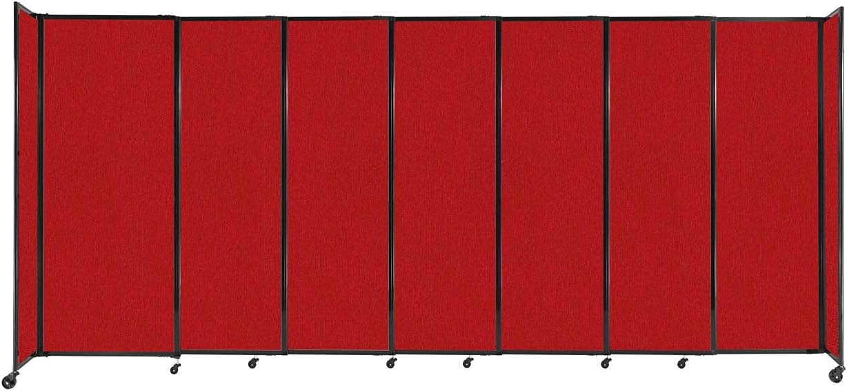Versare Straightwall Sliding Portable Wall Partition | Freestanding Office Dividers | Locking Wheels | Temporary Room Separator | 15'6'' Wide x 6'10'' Tall Red Fabric Panels