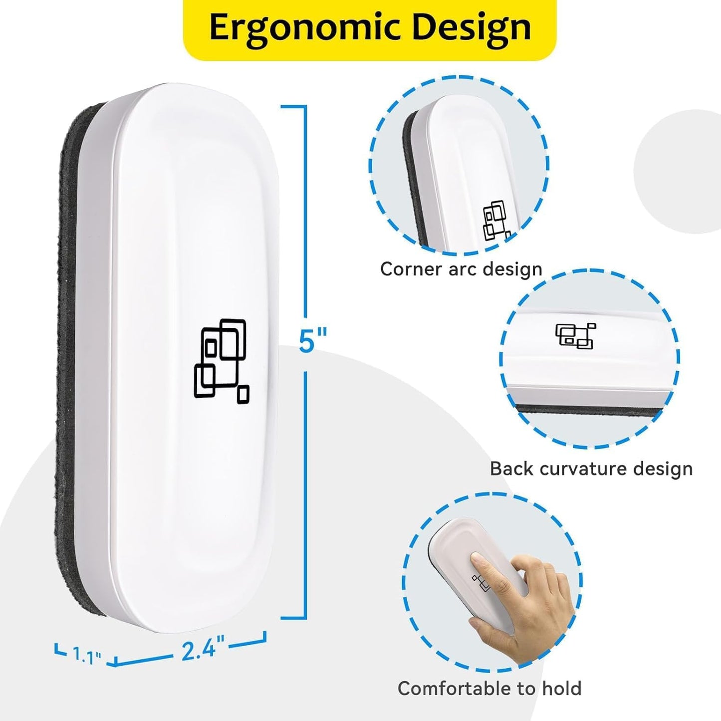 maxtek Magnetic Dry Erase Eraser, Glass Board Erasers, 4 Pack, Whiteboard Eraser for Dry Erase Board, Glass Board, Calendar Board, Office and School Supplies (Pure White)