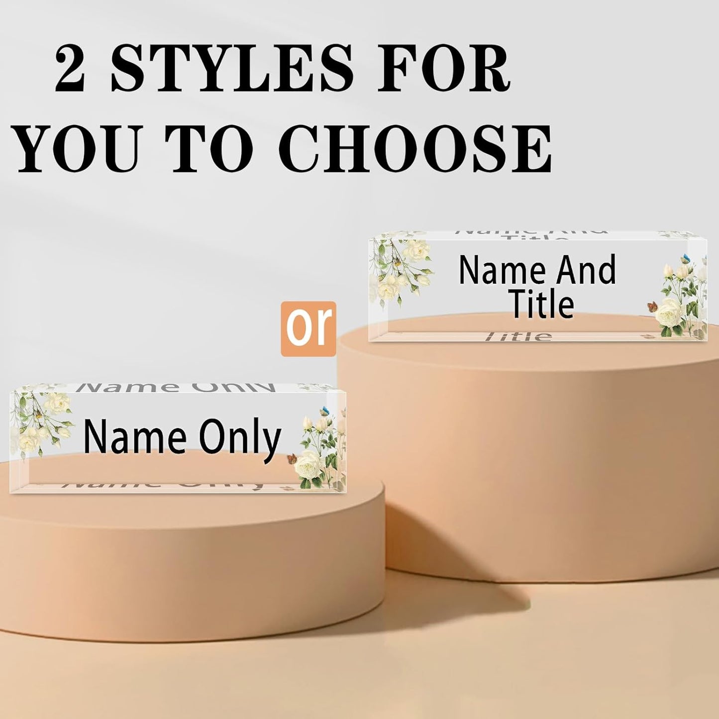 Name Plate for Desk Personalized, Acrylic Desk Decorations, Employee Appreciation Gifts, Custom Office Gifts for Coworkers, Boss, Teacher, Nurse (White Flowers)