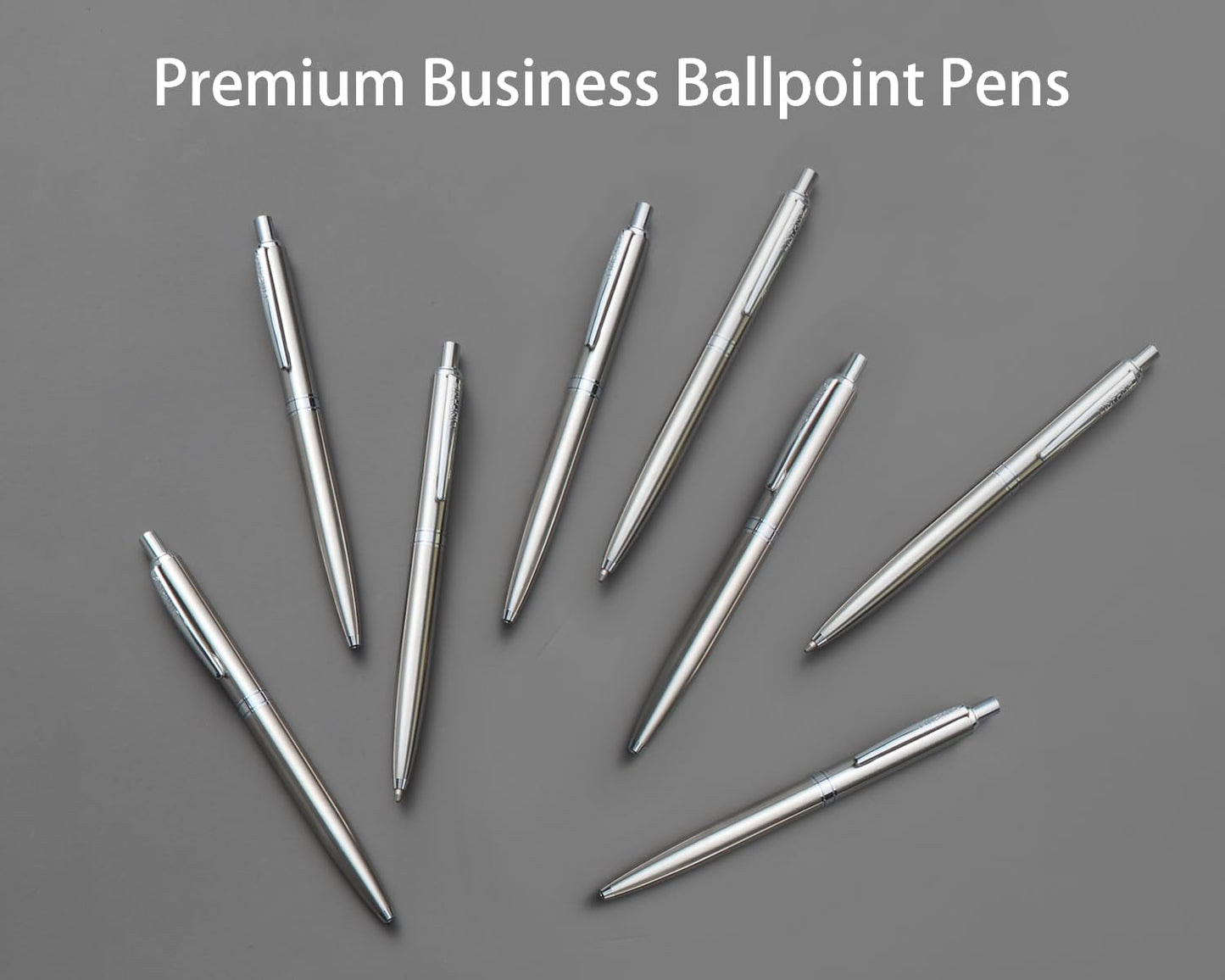 LINFANC 8 Pack Ballpoint Pens, Premium Retractable Metal Ballpoint Pen, Medium Point 1.0mm Black Ink Pen for Home School Work Office Supplies, Stainless Steel Trim, Extra 8 Refills