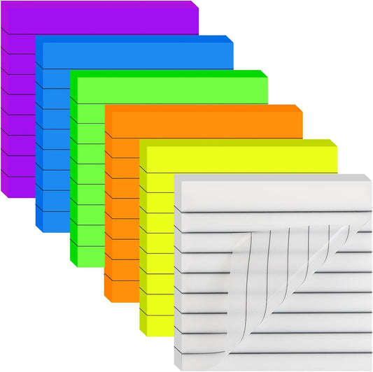 300 Sheets Lined Transparent Sticky Notes, 3x3 Inch 6 Colorful Clear See Through Translucent Self-Adhesive Post Memo Reminder Tabs with Line for Office Woman College School Students Classroom Supplies
