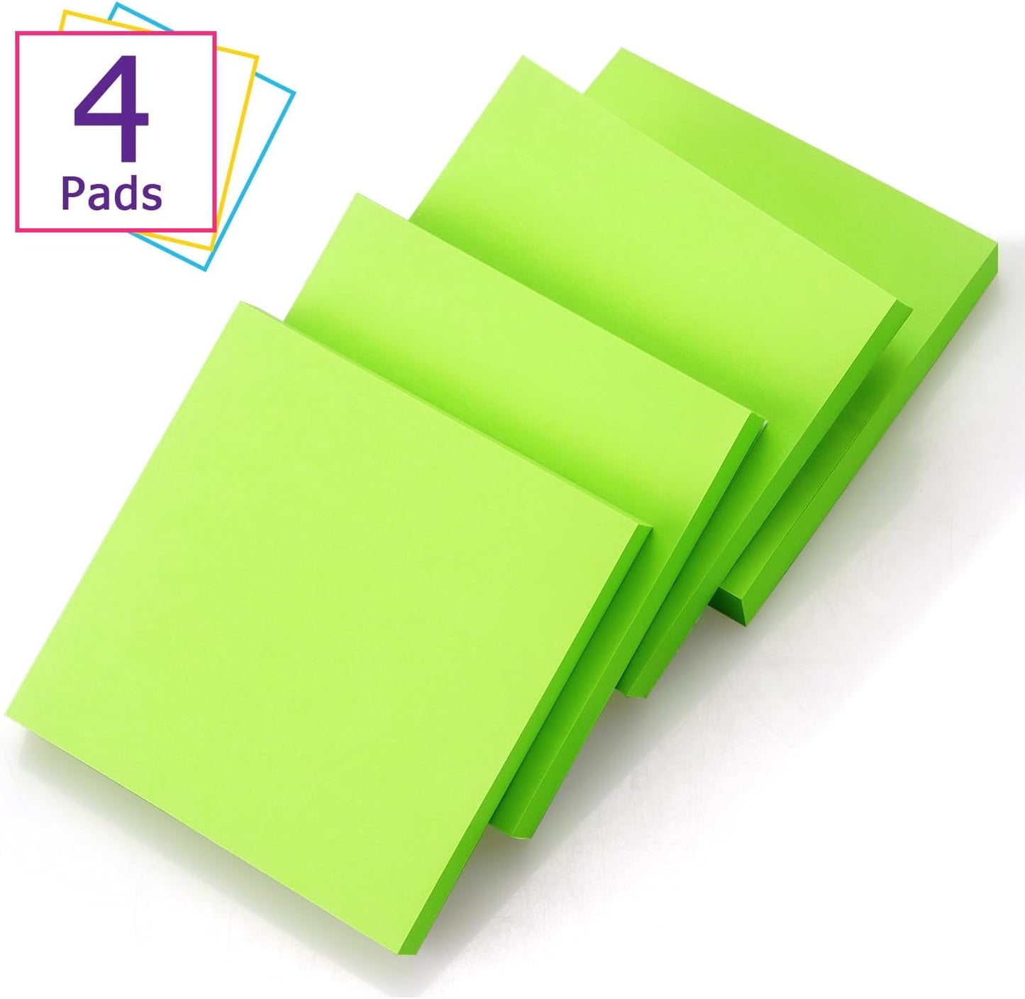 Sticky Notes 3x3 Self-Stick Notes Bright Colors Sticky Notes 4 Pads 100 Sheets/Pad (Green)