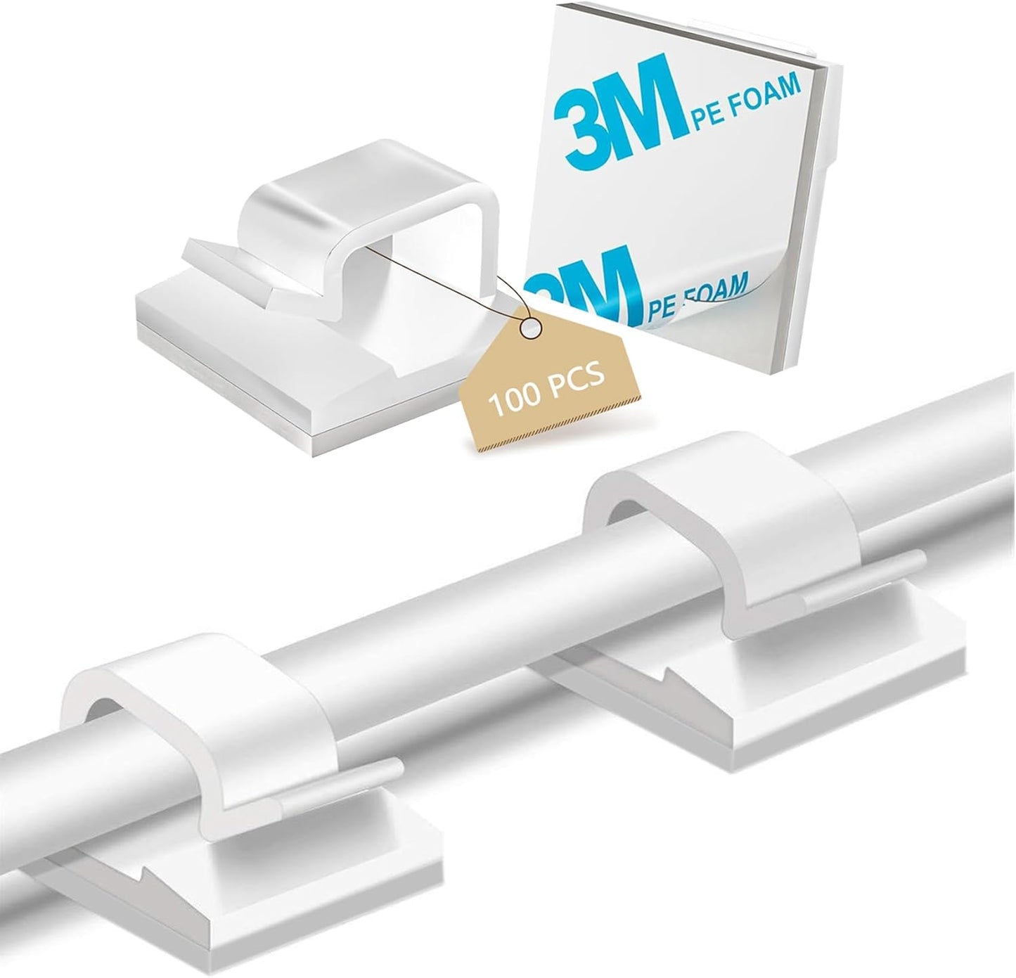 100PCS Adhesive Cable Clips, Wire Holder Organizer, Cord Management, Cable Staples, Christmas String Lights, White, Small