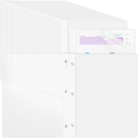 48 Pack Plastic Report Covers with 3 Prongs Presentation Folders Bulk, 100 Sheet Capacity, Clear Front Report Covers for Presentation Document Paper School Office Supplies (White)