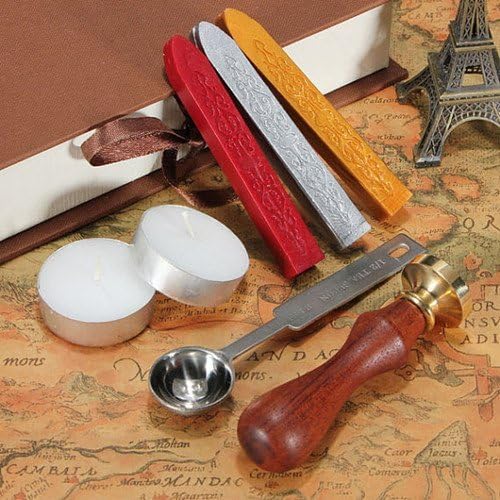 Vintage Alphabet Initial I Wax Seal Sealing Stamp Sealing Wax Sticks Spoon Wood Box Set Classical Old-fashioned Antique Alphabet Invitation Package Seal Wax Stamp Box Kit