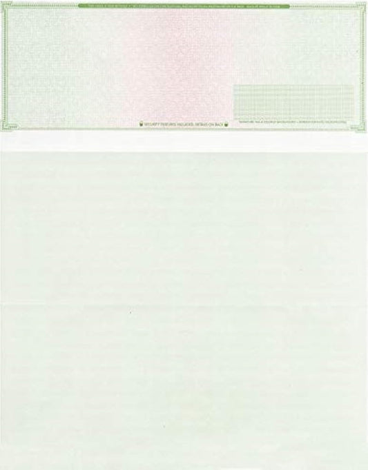 2000 Blank Check Stock - Check on Top Mazed - Paper Weight # 70"High Security" Check Paper Green/Red Mazed