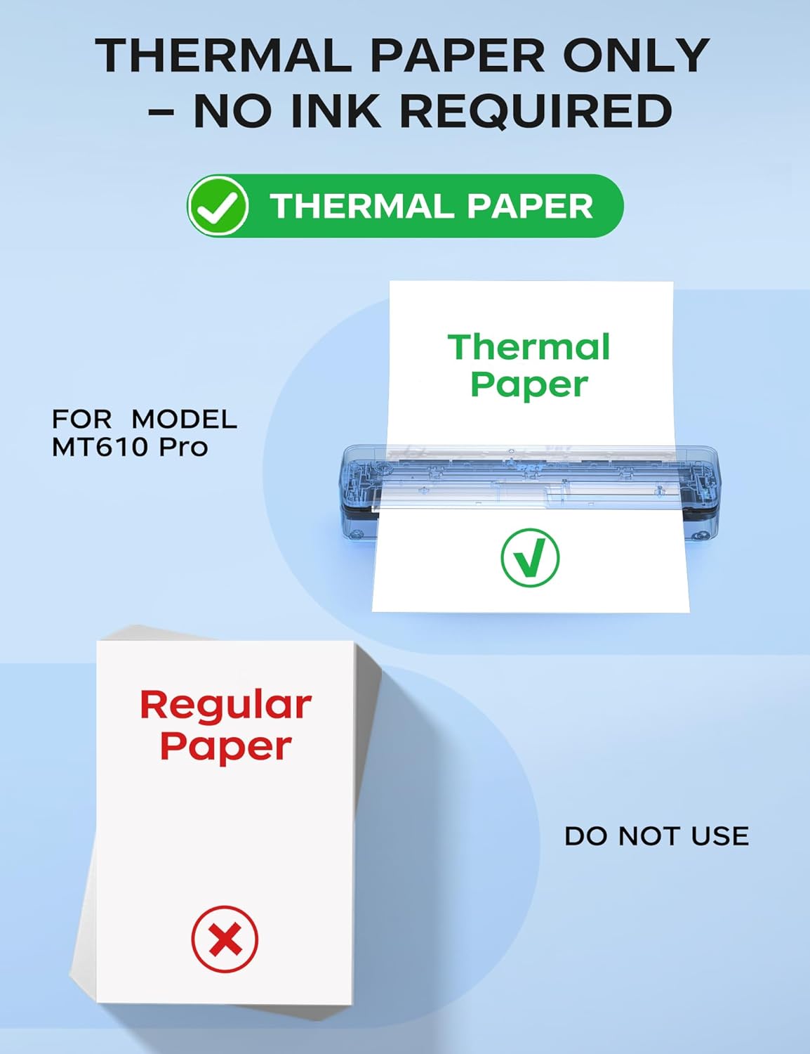 PRT Portable Printer Wireless for Travel, Inkless Bluetooth Small Mobile Thermal Printer, Support 8.5" X 11", A4, Compatible with iOS, Android, Laptop for Home Use, Office & Vehicles, 300 DPI, Black