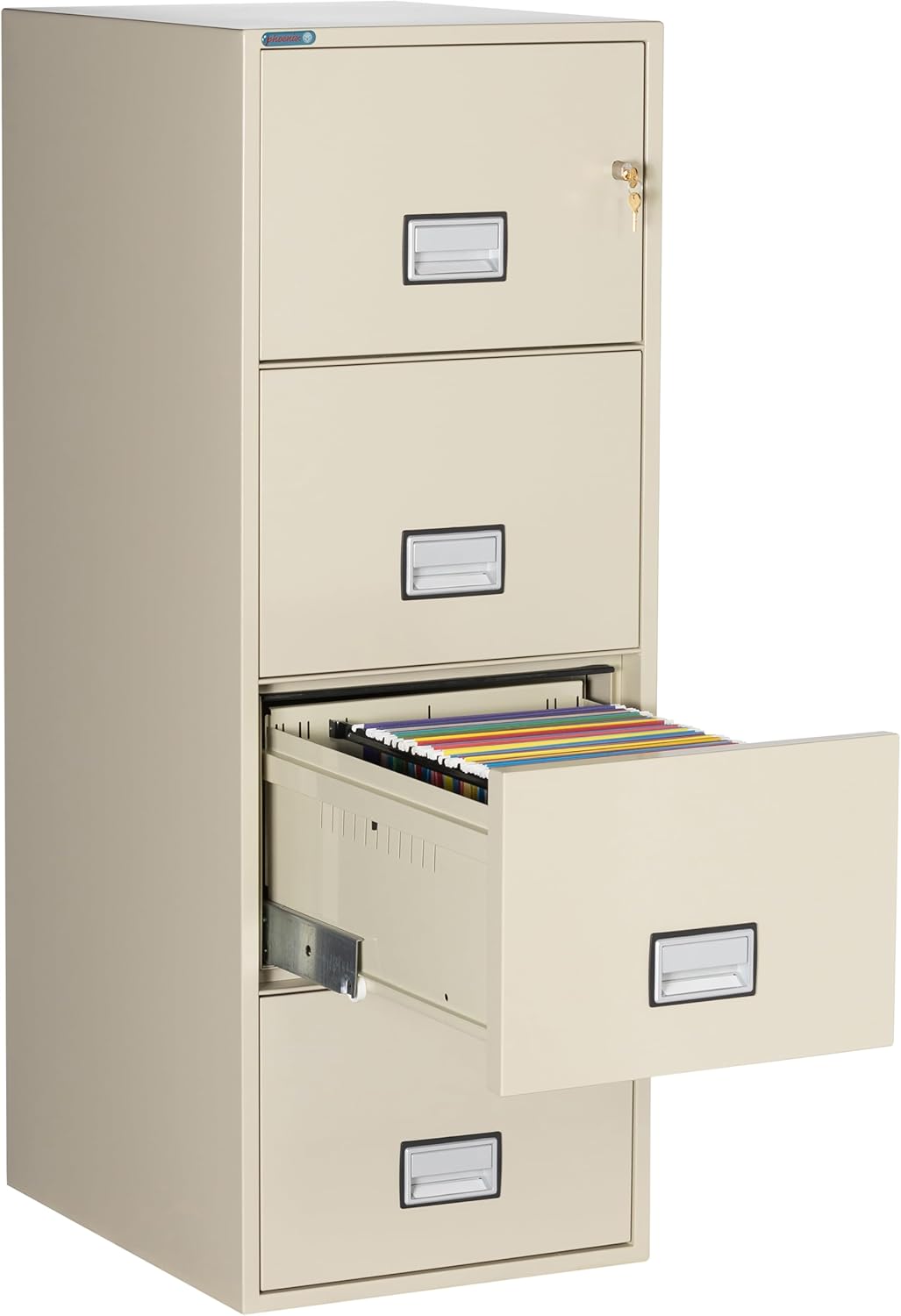 25 inch 4-Drawer Vertical Fireproof File Cabinet – Legal and Letter Size Filing – Key Lock – Water Resistant Seal – Fire and Impact Rated – Putty Finish – Model LGL4W25P