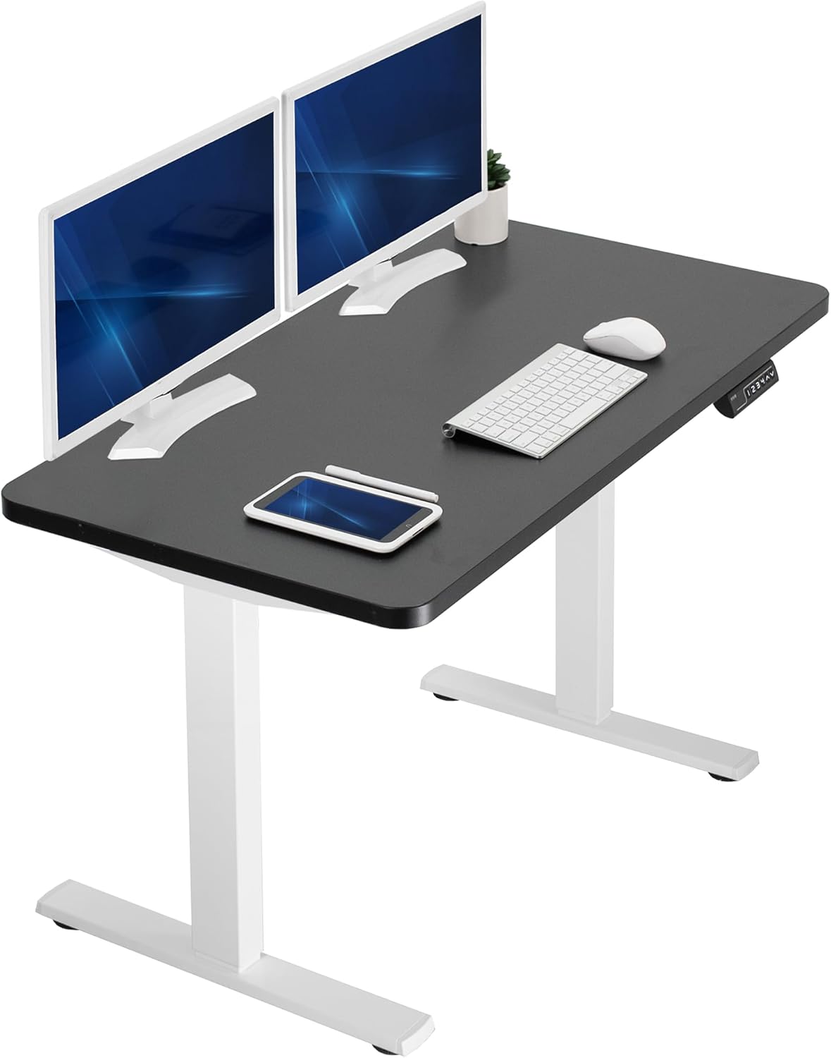 VIVO Electric 43 x 24 in Standing Desk, Memory Height Adjustment, 1B Series, One-Piece Black Top, White Frame, DESK-KIT-1W4B