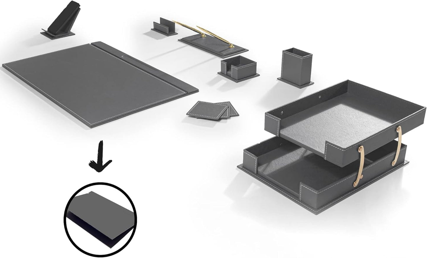 MOOGCO Bonded Set - Desk Accessories - Leather Desk Organizer - Bonded Leather Set - Office Desk Accessories - Home Office Accessories - Desk Supplies - Leather Desk Set - Office Accessories