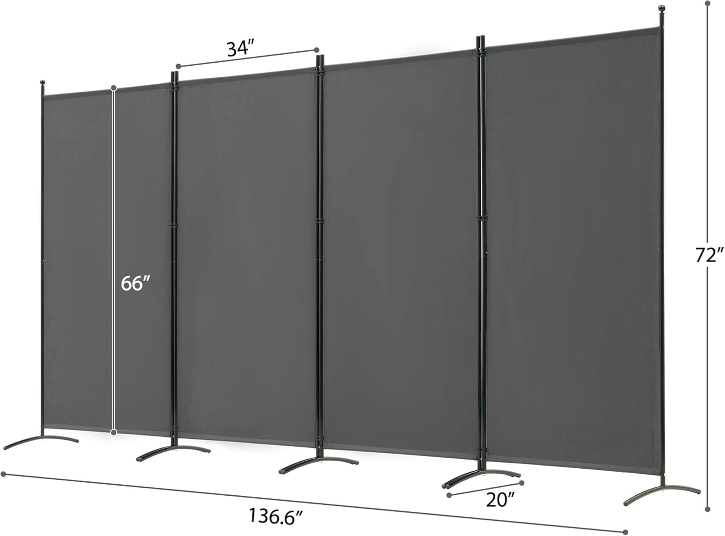 Spurgehom 4 Panel Room Divider Folding Privacy Screen, Freestanding Fabric Partition Portable Room Partition Wall Dividers for Home Office Room Restaurant, 136" W X 72" H (Grey)