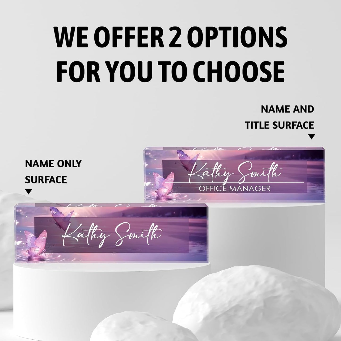 Personalized Name Plate for Desk, Custom Desk Name Plate, Acrylic Name Plate Office Desk Accessories, Personalized Office Gifts for Coworkers Teachers, Employee Appreciation Gifts (Pink Butterfly)